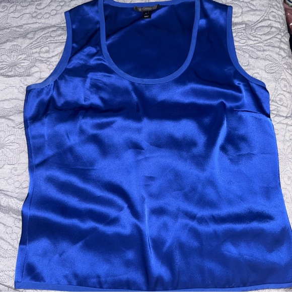 St. John Royal Blue Satin Tank Top 10 Shirt Blouse - Picture 7 of 9
